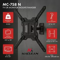 Maclean MC-758 N Fiksuotas sieninis laikiklis 23–65 colių televizoriams ir monitoriams, 30 kg, VESA 400x400, juodas