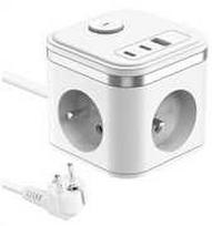 Viking maitinimo adapteris YC33, 3x 230 V, 1x USB-A, 2x USB-C, ON/OFF mygtukas, ilgis 1,4 m, baltas