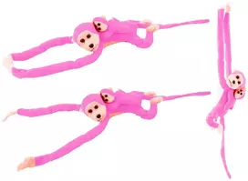 Lean Toys Pliušinis žaislas - rožinė beždžionė su mažyliu, 90 cm
