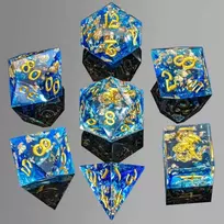 Captured Magic Sharp Edge RPG Resin Dice Set - Mėlyna with Gold Flakes