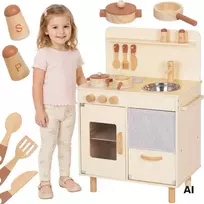 Tooky Toys TOOKY TOY medinė smėlio spalvos virtuvė su priedais