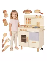 Medinė virtuvėlė TOOKY TOY su priedais, 10 dalių, 52 × 32,5 × 73 cm