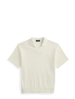 Polo Ralph Lauren - Pointelle-Ribbed Polo Shirt - Megzti polo marškinėliai trumpomis rankovėmis - Kreminė spalva