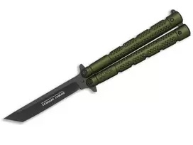 Martinez Albainox K25 Balisong Drugelio Peilis Žalia Aliuminio Rankena Nerūdijančio Plieno Clip Point Ašmenys