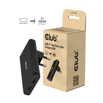Club 3D CAC-1935 Slim 65W dvigubo USB-C GaN PD 3.1 PPS įkroviklis, juodas