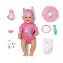 ZAPF CREATION Baby born Emma Click & Play 43 cm interaktyvi lėlė su rožiniu kombinezonu ir kepuraite