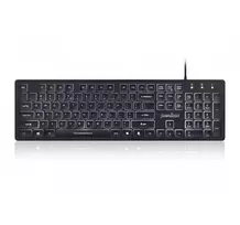 Perixx PERIBOARD-317 laidinis apšviestas klaviatūra, juoda, 105 klavišų QWERTY, balta LED, USB