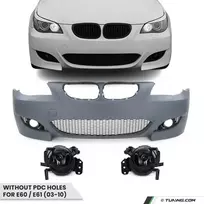 M look Priekinis Bamperis skirtas BMW E60 / E61 (03-10) be PDC angų, su tamsintais priešrūkiniais