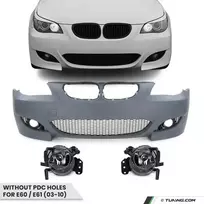 M look Priekinis Bamperis skirtas BMW E60 / E61 (03-10) be PDC angų, su skaidriais priešrūkiniais