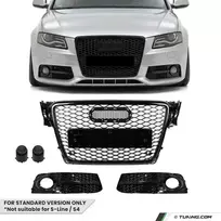 RS išvaizdos Priekinės + Priešrūkinių Grotelės skirtos Audi A4 B8 (08-12) standartinei versijai, juodos blizgios