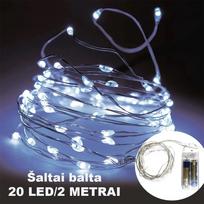 Šaltai balta LED girlianda, 20 LED, 2 m AA