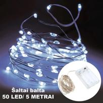 Šaltai balta LED girlianda, 50 LED, 5 m AA