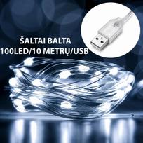 USB LED girlianda, 100 LED, 10 m, šaltai balta