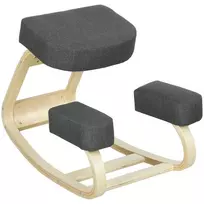 Kelių kėdė, ergonomiška kėdė be atlošo, paminkštinta kėdė taisyklingai laikysenai, beržo mediena, 120 kg apkrova, tamsiai pilka