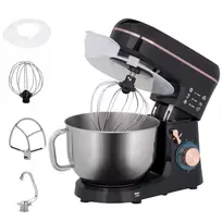 HOMCOM Maisto procesorius Minkymo mašina 5,5 l Nerūdijančio plieno dubuo 1400 W 6+P greitis Tešlos maišytuvas su tešlos kabliu, tešlos kabliu, plaktuvu, apsauga nuo purslų, tešlos grandikliu ir kiaušinių atskirtuvu Juoda