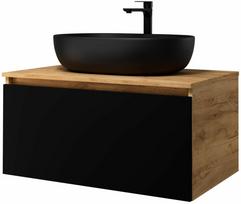 Vonios spintelė su praustuvu Riva SA800-GB, matinė juoda sp./gold craft oak sp., 50 cm x 80 cm x 40 cm