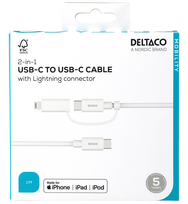 USB-C - USB-C + Lightning adapteris DELTACO, 2 in 1, 1 m, baltas / IPLH-442-1 / 1903217