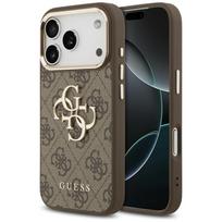 Guess PU Leather 4G Metal Logo Gold Frame dėklas Apple iPhone 18 Pro Max, rudas
