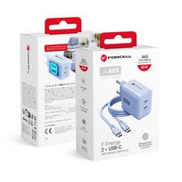 Forcell F-Energy GaN III Crystal Color VT-60 telefono įkroviklis, 2 × USB-C, AVS, SSFC3.0, 60 W, su USB-C–USB-C silikoniniu laidu, mėlynas