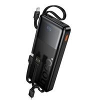 Hoco J156 išorinė baterija su integruotais USB-A, USB-C, Lightning ir Micro USB laidais, 10000 mAh, QC, PD, 2 A, 22,5 W, juoda
