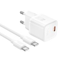 Įkroviklis Hoco N66 35W GaN USB-C/USB-A + USB-C to USB-C kabelis 1.0m baltas