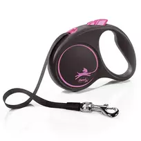 FLEXI pavadėlis šuniui Black Design S juostinis 5m, rožinis