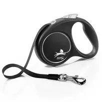 FLEXI pavadėlis šuniui Black Design S juostinis 5m, juodas