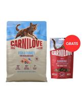 CARNILOVE True Fresh Cat Fish and Turkey Sterilised 2 kg katėms po sterilizacijos + CARNILOVE Soft Snack Cat Sardine 50 g DOVANŲ