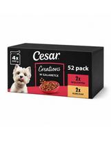 CESAR Creations Vištiena su žirneliais ir jautiena su morkomis želatinoje – 52 x 100 g drėgnas maistas suaugusiems šunims