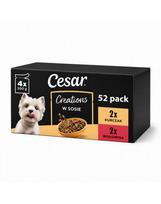 CESAR Creations Vištiena su žirniais ir Jautiena su morkomis padaže 52x100 g drėgnas maistas suaugusiems šunims