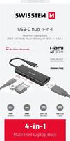 Swissten 4in1 USB-C Hub Stacja dokująca laptopa z wieloma portami USB-C 100W / HDMI 4K / 2x USB-A | 8595217487383 | 8595217487383