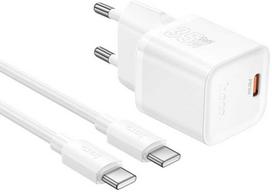 Įkroviklis Hoco N66 35W GaN USB-C/USB-A + USB-C to USB-C cable 1.0m baltas