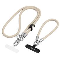 Tech-Protect C10S Telefono virvė peties žemiau (114 cm) + Rankinė juosta (31 cm) - Beige spalva su titanu