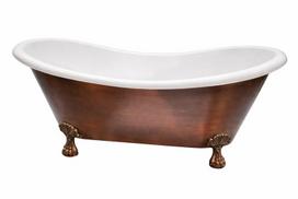 Vario vonia DOMOTECHNIKA 160×72×71 cm ant liūto kojų, balta emalis / šlifuotas varis