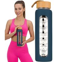 Peterson moteriška talpi stiklinė vandens gertuvė 960 ml su silikoniniu apsauginiu dėklu, tamsiai mėlyna