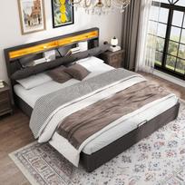 Dvigulė lova su LED, hidrauliniu dėžu, stalčiais, 160x200 cm, 1 vnt