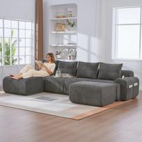 Modulinė sofa 4 vietų, su 2 taburetėmis, tamsiai pilka, 333x174 cm