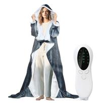 Wearable Heated Blanket with Sleeves and Hood Full Body Warmth Soft Fabric for Home Use 1 gray