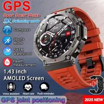 2026 New GPS Smart Watches Premium Military Smartwatch Men Compass Altimeter 10ATM Waterproof 170 Sport Modes Built-in GPS BT Call raudona