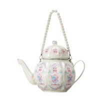 Arbatinuko formos rankinė-piniginė iš PU odos, peties rankinė, crossbody rankinė, Lolitos perlai, rankinės su viršutine rankena ir užtrauktuku balta