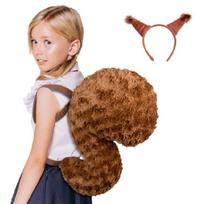 Gyvūno voverės kostiumo rinkinys, voverės ausys ir uodegos rinkinys, gyvūno karnavalinio kostiumo rinkinys gimtadienio vakarėliui, Helovynui, Cosplay rekvizitams 1 beige