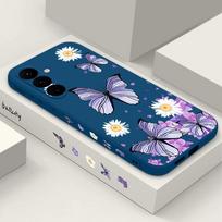 Purple Butterfly Pattern Case For Samsung Galaxy A56 A17 A55 A54 A36 A15 A25 A35 A14 A16 5G Soft Silicone Lanyard Phone Cover Galaxy A55 gray