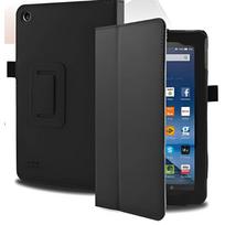 For Kindle Fire Hd 7 8 Protective Shell With Shockabsorbent Leather And Builtin Stand Black Kindle8 gray