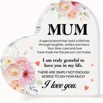 2D Flat, A Gift for My Mom, Daughter, and Son, an Acrylic Heart-shaped Sign with the Message  Mom, I Really Appreciate You in My Life.  A Mother's Pla 10x10cm black