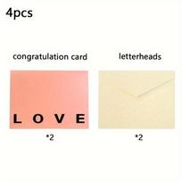 2Sets(2 Greeting Cards+2 Envelopes) 3D Pink Heart Greeting Cards - Ideal for Valentine's Day, Thanksgiving, Business Gifts & Party Decor 2set beige