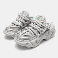 Super Soft Thick Sole Women/men Sport Shoes Lace Up Breathable Mesh Sneaker Casual Slippers Black/silver Platform Shoes women size 35 gray