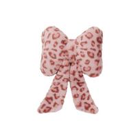 Bow Leopard Print Car Headrest Neck Pillow Winter Plush Comfortable Car Seat Decoration Cute Plush Seat Cushion Lumbar Support brown