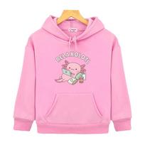 Cute Relax A Lot Axolotl Hoodie Cartoon Funny Pun Graphic Sweatshirt Y2k Clothes Kids Winter Pullover Boys Hoodie Girls Clothing 130 rožinė