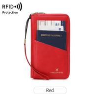 2024 RFID Multi-Functional Travel Zipper Passport Holder & Document Bag raudona