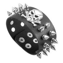 Gothic Spiky Nail-Hollowed Skull Pu Leather Punk Fashion Bracelet, Suitable For Daily Wear And Party, Showcasing Individuality gray